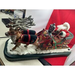 VTG‎ Holiday Creations Animated Musical Santa Sleigh with Reindeer Christmas